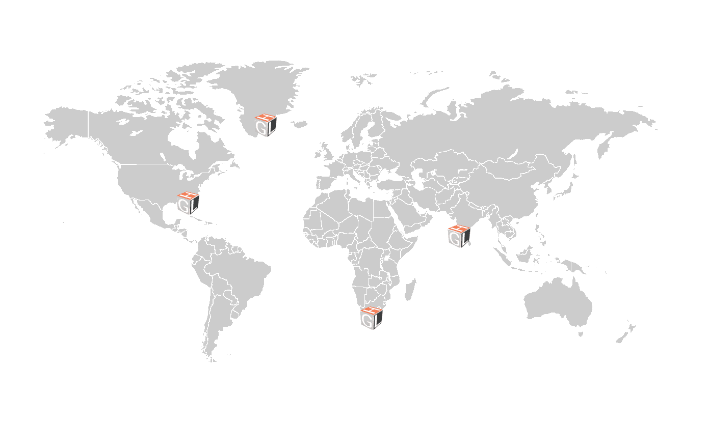 World map showing Hazardous Goods Logistics delivery destinations across North America, Africa and Asia